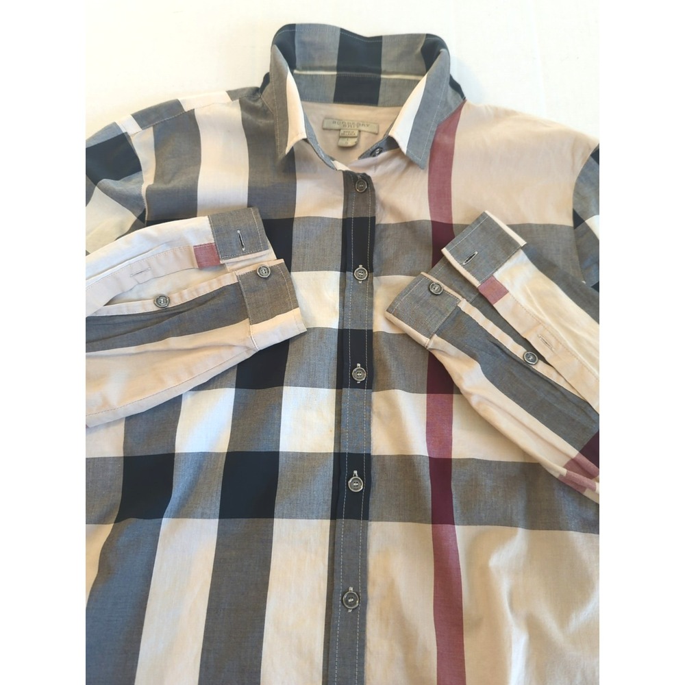 Burberry Brit Women Nova Check Button Up Shirt L Tan Plaid Classic Timeless Chic - Picture 2 of 9